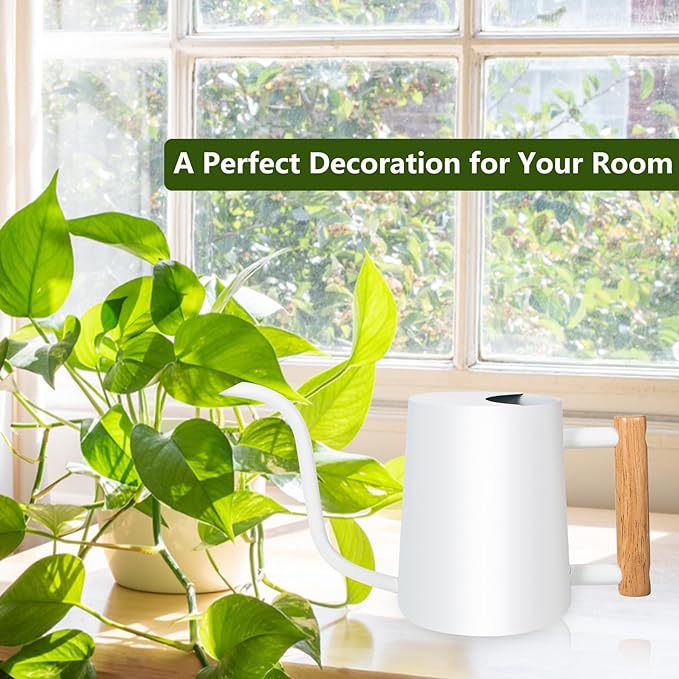 Watering Can Indoor Plants, 35oz Small Watering Can Indoor Stainless Steel Metal Watering Can Modern Decorative Watering Pot with Long Spout for Indoor House Plant Bonsai Outdoor Garden Flowers -White