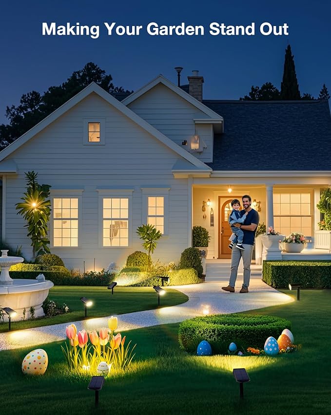 Solar Power Spotlight Outdoor Waterproof Landscape LED Accent Lighting for Yard, Tree, Plants, Walls, Path, Garden, Statues, Adjustable Brightness,Dusk to Dawn Long Lasting 4 Pack Warm White