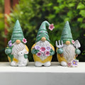 Garden Guardians Set of Three 6" Gardening Gnome Figurines, Floral Green and Yellow Statue Decor