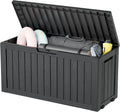 KAMABOKO Deck Box, 75 Gallon Resin Indoor and Outdoor Storage Boxes Waterproof for Garden Tools, Pool Accessories Storage Bench, Patio Furniture and Cushions with Lockable Lid, Black