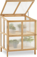 MCombo 2 Tier Foldable Cold Frame Greenhouse, Portable Wooden Greenhouse Garden Cold Frame Raised Planter Box with Shelves, 0122 (Natural)