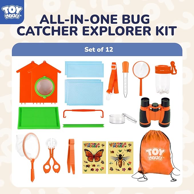 TOY Life Bug Catcher for Kids, Bug Catching Kit Kids Explorer Kit with Butterfly Net, Catching Tool, Tweezers, Magnifying Glass, Binoculars, Insect Catcher, Educational Outdoor Toys Kid Adventure Set