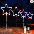 4th of July Decorations Red White and Blue Light, 4PCS Big LED Neon Star Pathway Lights Outdoor, Patriotic Garden Stake Lights with 8 Modes Waterproof for Independence Day Yard Lawn Decor