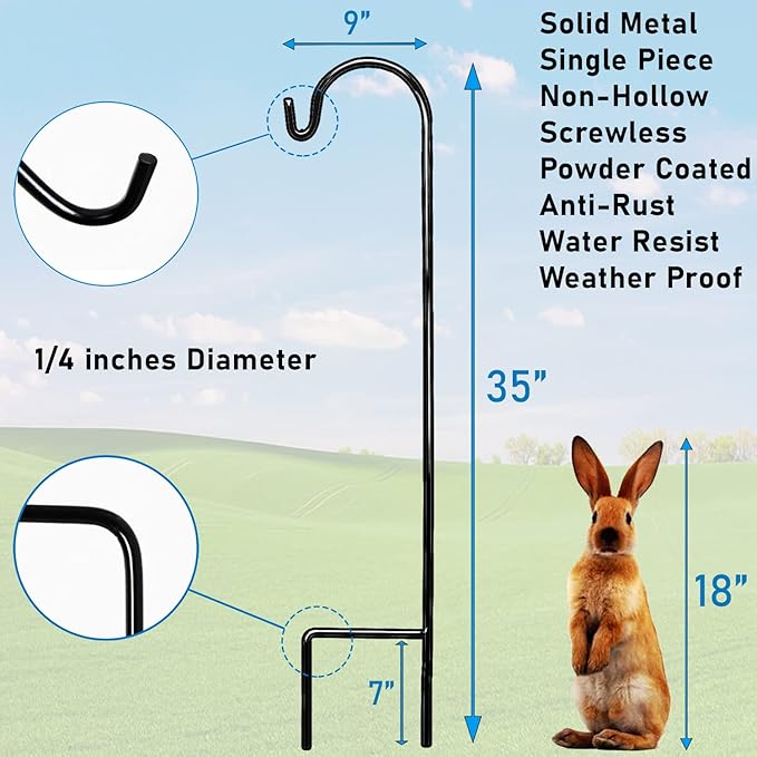 Ashman Shepherd's Hooks 35 Inch (8 Pack), Black, Made of Premium Metal for Hanging Solar Lights, Bird Feeders, Mason Jars, Christmas Lights, Lanterns, Garden Stakes and Wedding Décor.