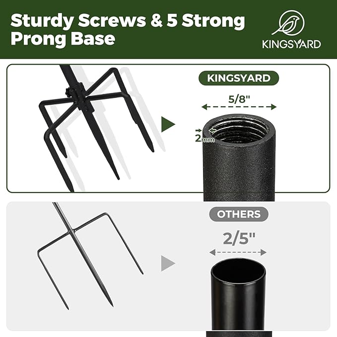 Kingsyard Adjustable Shepherd Hooks for Outdoor - 76 INCH Heavy Duty Bird Feeder Pole with 5 Prong Base, Hummingbird Feeder Stand, Garden Plant Baskets, Weddings Decor, Solar Light Lanterns