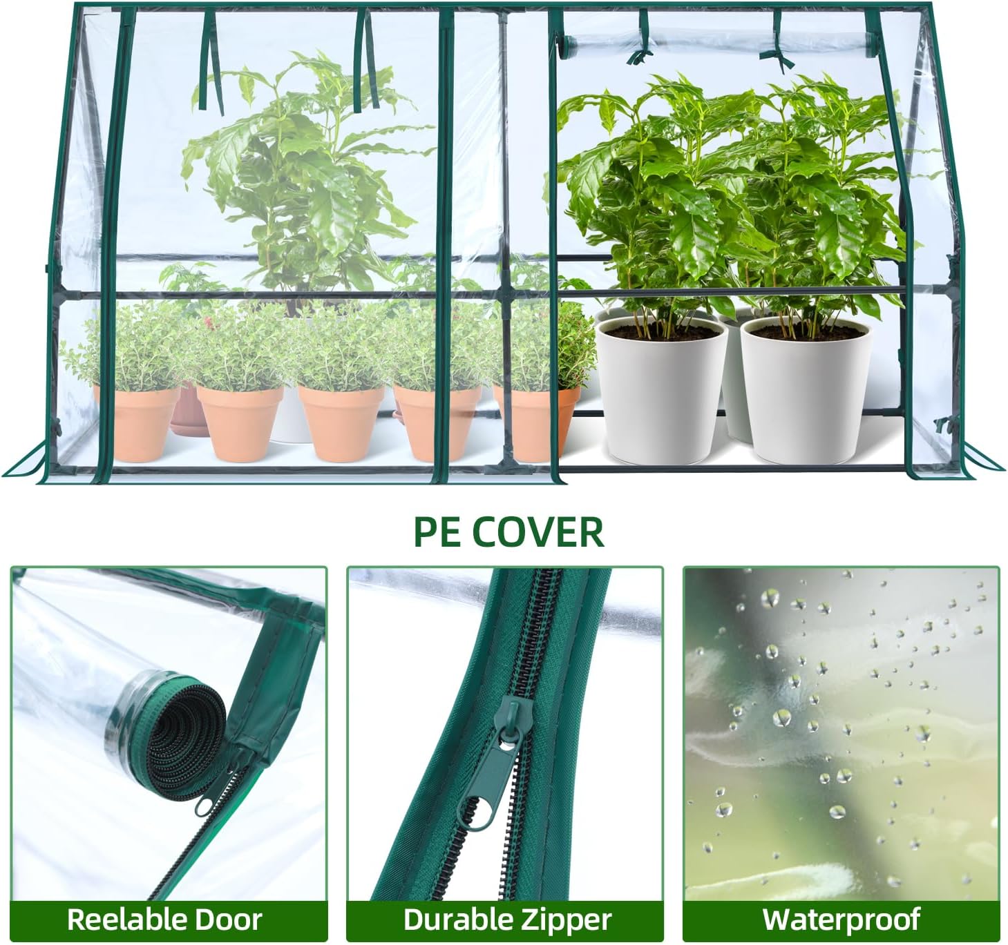 Ohuhu Portable Mini Greenhouse, 71"x36"x36" Greenhouses for Outdoors with Dual Large Zipper Doors & Ground Stakes, Waterproof & UV Protected Plastic Green House for Outside Garden Patio Transparent