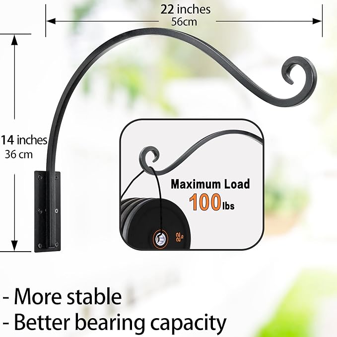 AJART Hanging Plant Hooks｜Plant Bracket Outdoor - Thicker More Durable Rust-Resistant, Heavy Duty Plant Bracket Outdoor (1 PC, 22")