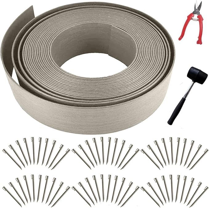 Landscape Edging Kit, Include 4 Inch High 120 Feet Length Terrace Board, 60 Durable Spikes, Edging Pruning Shear, Rubber Mallet Hammer, Gray