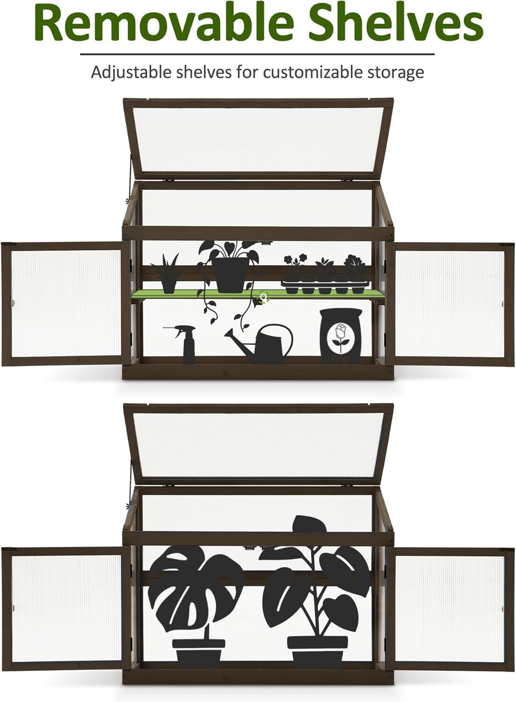 MCombo 2-Tier Wooden Cold Frame Garden Greenhouse Raised Flower Planter Shelf Bed Protection 6057-0160 (Brown)