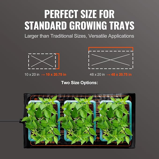 VEVOR 2 Pack Seedling Heat Mat 10"x 20.75", MET-Certified Warm Hydroponic Plant Heating Pad for Seed Starting, Waterproof Heating Mats for Germination, Indoor Gardening Tested toStandards