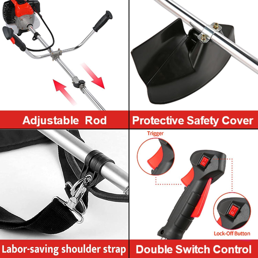 COOCHEER 4 in 1 Brush Cutter Gas Powered,58cc Weed Wacker Gas Powered, 2 Cycle Straight Shaft String Trimmer Grass Cutter Machine for Lawn and Garden Care Trimming, Orange