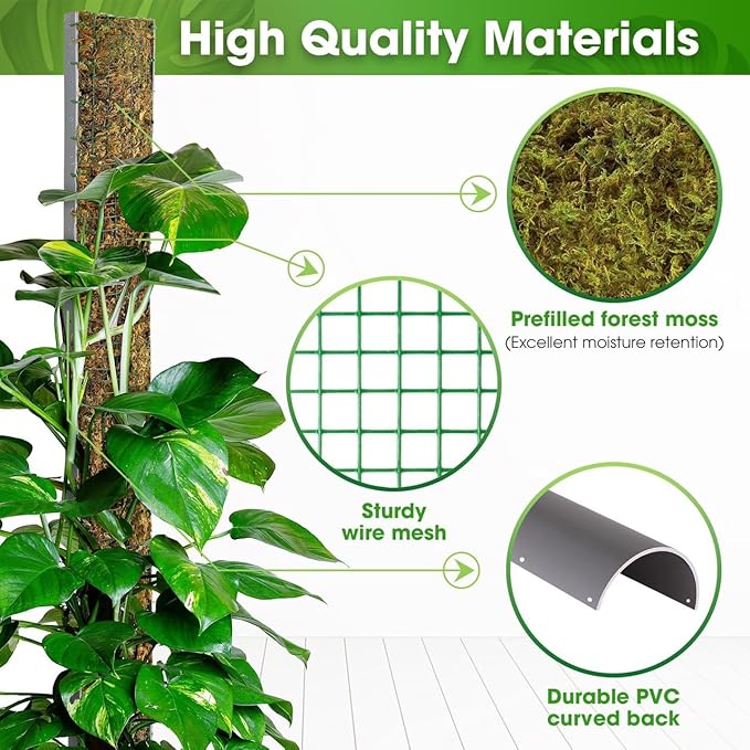 DUSPRO 59’’ D-Shape Moss Pole for Climbing Plants Monstera Moss Plant Pole Handmade Moss Stick for Indoor Plants Grow Upward (59'', 1pc.)
