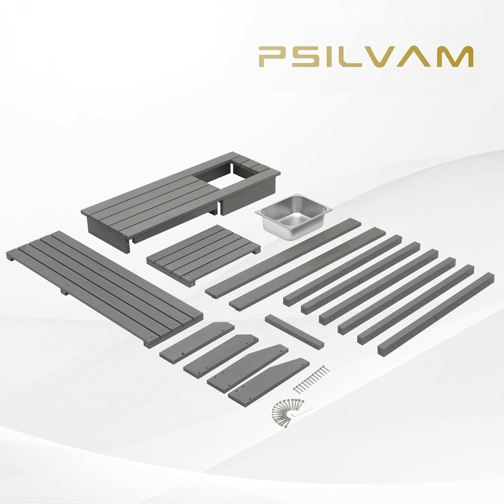 Psilvam Outdoor Potting Bench with Sink for All-Weather Gardens, HDPE Potting Benches for Outside, Planting Table for Garden, Patio and Lawn (Grey)