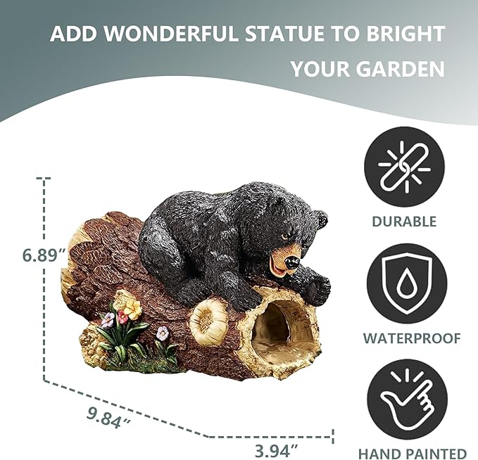 Elenon Bear Decorative Gutter Downspout Extension Statue, Animal Gutter Guardian Rain Downspout Extender, Garden Splash Block Outdoor Sculpture for 3" × 4" Down Spouts Decor
