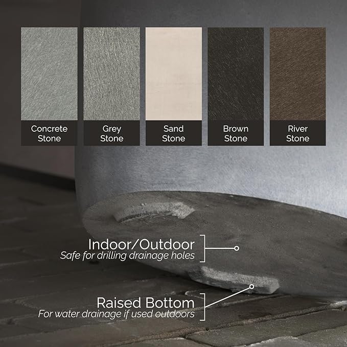 Mondo Large Planter – Grey Stone Finish – Fiberglass Indoor/Outdoor and Weather-Resistant Round Planter (19.7" D x 19.1" H Exterior, 18.5" D x 18.5" H Interior)