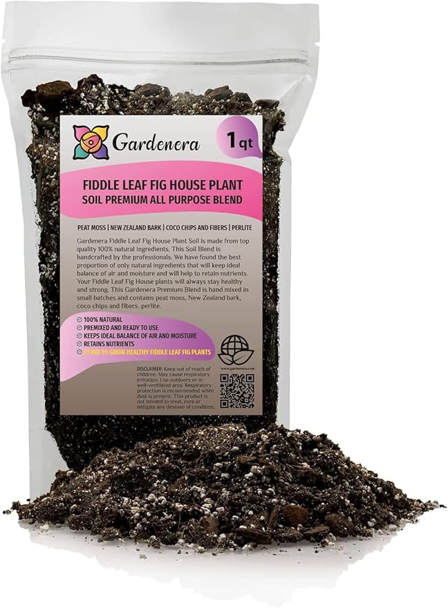 Fiddle Leaf Fig House Plant Soil Premium All Purpose Blend - Peat Moss, New Zealand Bark, Coco Chips and Fibers, Perlite - 1 Quart Bag
