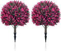 Artificial Topiary Tree with Pink Eucalyptus, Set of 2-17in UV Resistant Fake Evergreen Tree for Porch, Outdoor Artificial Plants for Planters - Ground Spike Included FZHCZWZX