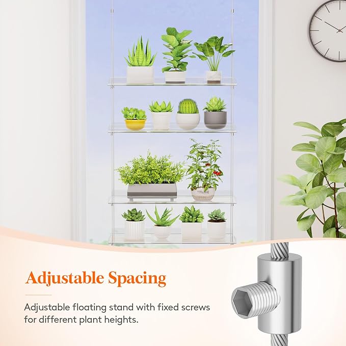 Lifewit 2-Tier Window Plant Shelves 15 inch, Acrylic Adjustable Hanging Floating Shelf, Window Sill Extender for Indoor Succulent Plants, Micro Greens, Seed Starter Pots, Herb Planters