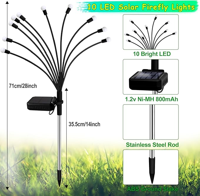 Solar Garden Lights Outdoor, 2 Pack 20 LED Solar Pink Firefly Lights Waterproof, Sway by Wind, Solar Swaying Light for Yard Patio Backyard Garden Planter Flower Bed Pathway Outdoor Decoration