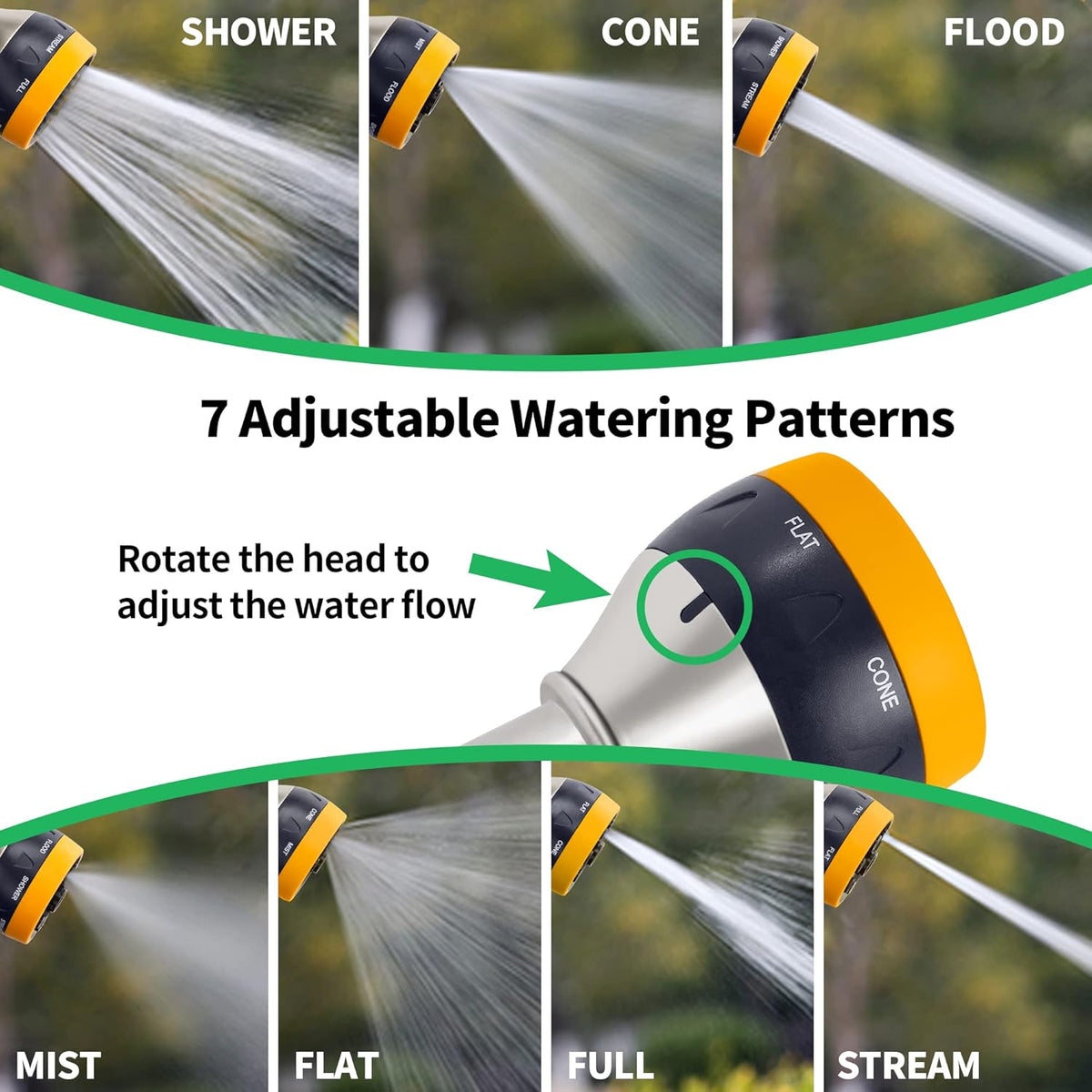 AUTOMAN Garden Nozzle Sprayer, High Pressure Spray Nozzle, 100% Metal Water Hose Nozzle, 7 Patterns Watering Nozzle, Heavy Duty Sprayer Garden Nozzle for Watering Plants & Lawns, Washing Cars & Pets