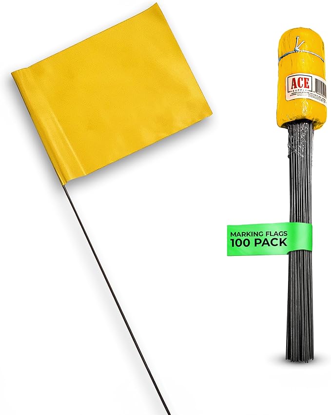 Yellow Marking Flags 100 Pack - 4x5x15 Inch Yellow Flags for Yard - Markers For Lawn, Irrigation, Landscaping, Survey & Sprinkler Head Marking