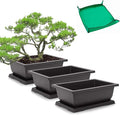 GROWNEER Bonsai Pots 3 Packs 11 Inch Bonsai Training Pot with Humidity Trays and Repotting Mat Tree Starter Kit Growing Planter for Garden Yard Office Indoor Outdoor