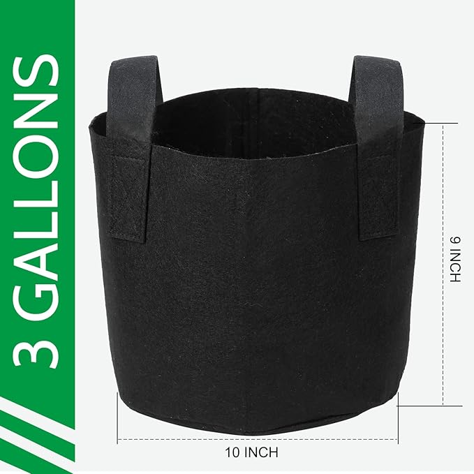 JERIA 12-Pack 3 Gallon, Vegetable/Flower/Plant Grow Bags, Aeration Fabric Pots with Handles (Black), Come with 12 Pcs Plant Labels