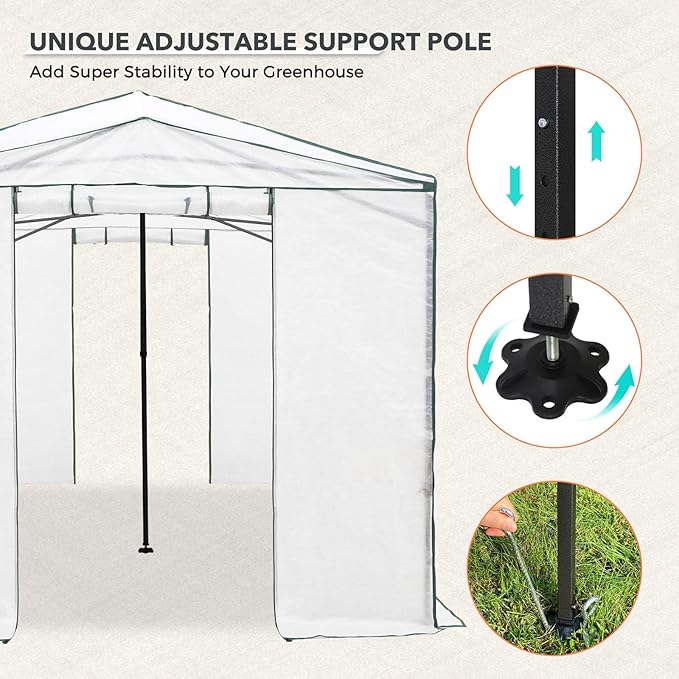 EAGLE PEAK 12x8 Portable Walk-in Greenhouse, Pop-up Indoor Outdoor Garden Green House, Zippered Doors and Windows, Heavy Duty Woven PE Cover, White