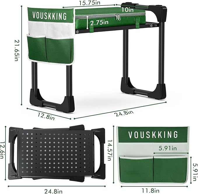 New Upgrade Foldable Garden Kneeler and Seat,Thicker Wider Softer Garden Kneeler with Straps,350lbs Heavy Duty Garden Stool with Tool Bag, Gardening Gift for Women and Men Green