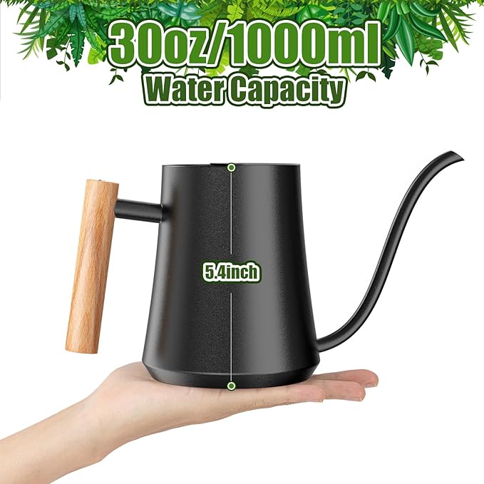 Green Moon Water Can Indoor Plant Black 35oz with Long Spout Mini Water Can Indoor Metal Watering Can Pot for Indoor House Plant Bonsai Outdoor Garden Flowers Modern Decorative