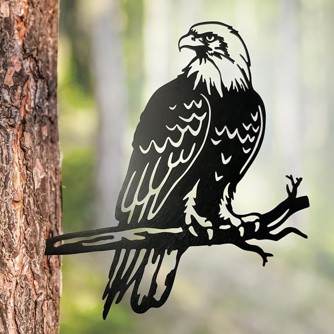 Bald Eagle Metal Bird Yard Art, Outdoor Tree Decor, Eagle Statue Gift for Men