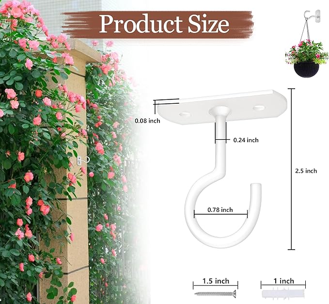 Ceiling Hooks for Hanging Plants 8P 2.5inches White