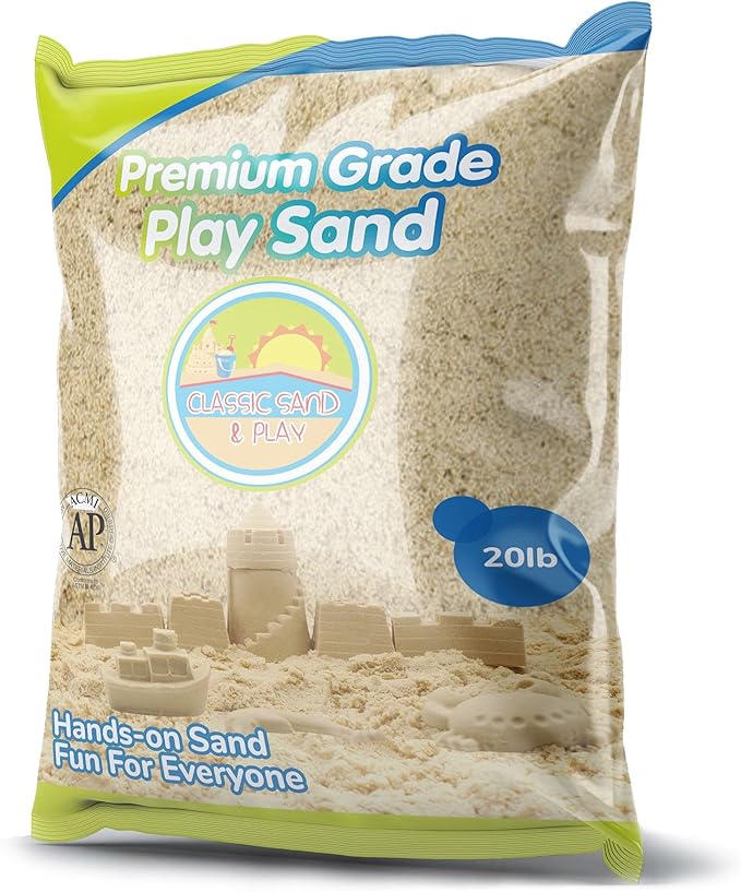 Classic Sand and Play Sand for Sandbox, Table, Therapy, and Outdoor Use, 20 lb. Bag, Natural, Non-Toxic, Wet Castle Building for Creativity and Stimulates Sensory Skills