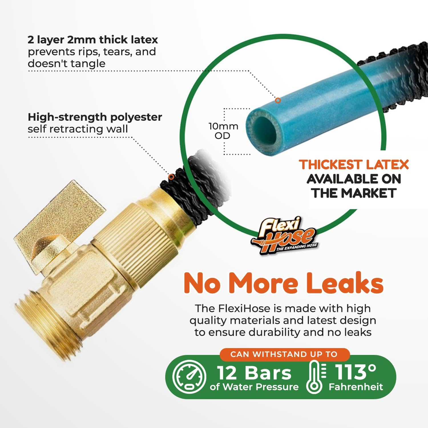 Flexi Hose Upgraded Expandable Garden Hose Extra Strength 3/4 Solid Brass Fittings - The Ultimate No-Kink Flexible Water Hose (Black, 50 FT)