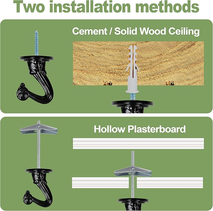 Ceiling Swag Hook Sets - Heavy Duty Hooks with Mounting Hardware for Hanging Plant, Ceiling or Extender Chains - Easy Install with Screws/Brackets