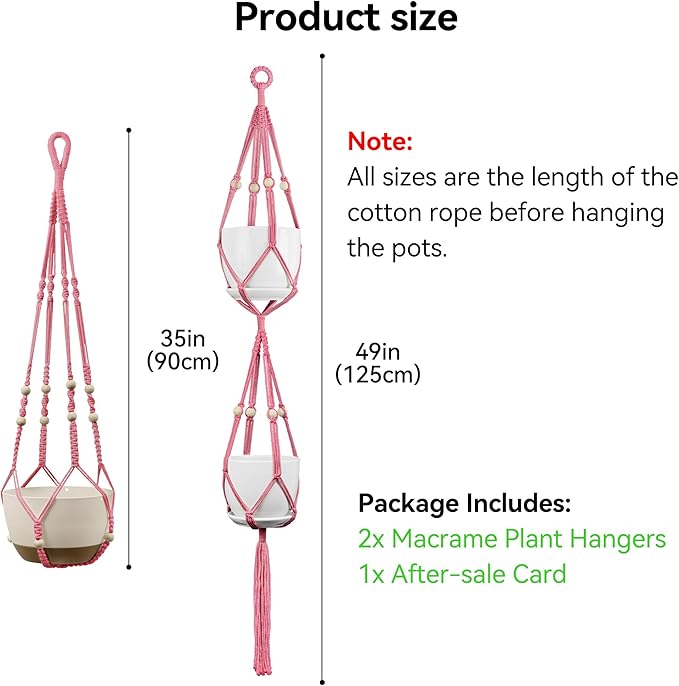 USLAI Macrame Plant Hanger Indoor Outdoor, Up to 4-15 inch Pot, Heavy 20lb Planters, Extra Long Strong Hanging Planter Basket Holder, Boho Home Decor, 35+49 Inch, Yellow (POTS NOT Included)