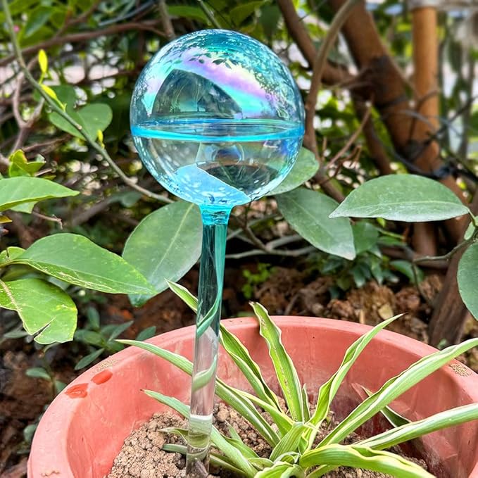2pcs Galss Plant Watering Devices, Planter Self Watering Globes for Home Potting, Garden Flower Plant Watering Spikes Automatic Plant Waterer System Set for Indoor Outdoor Plant Daily Watering