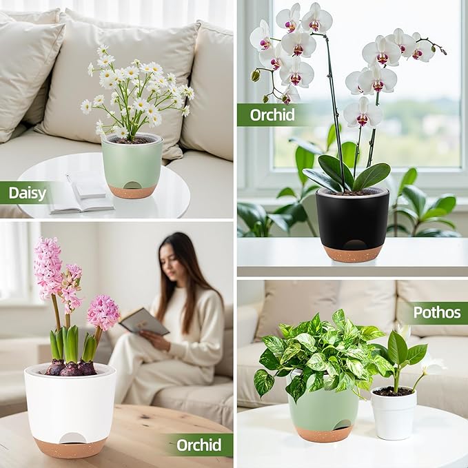 7.2 Inch Self Watering Orchid Pots for Indoor Plants,Macetas para Orqudeas,Flower Pots for Indoor Plants with Holes(White)