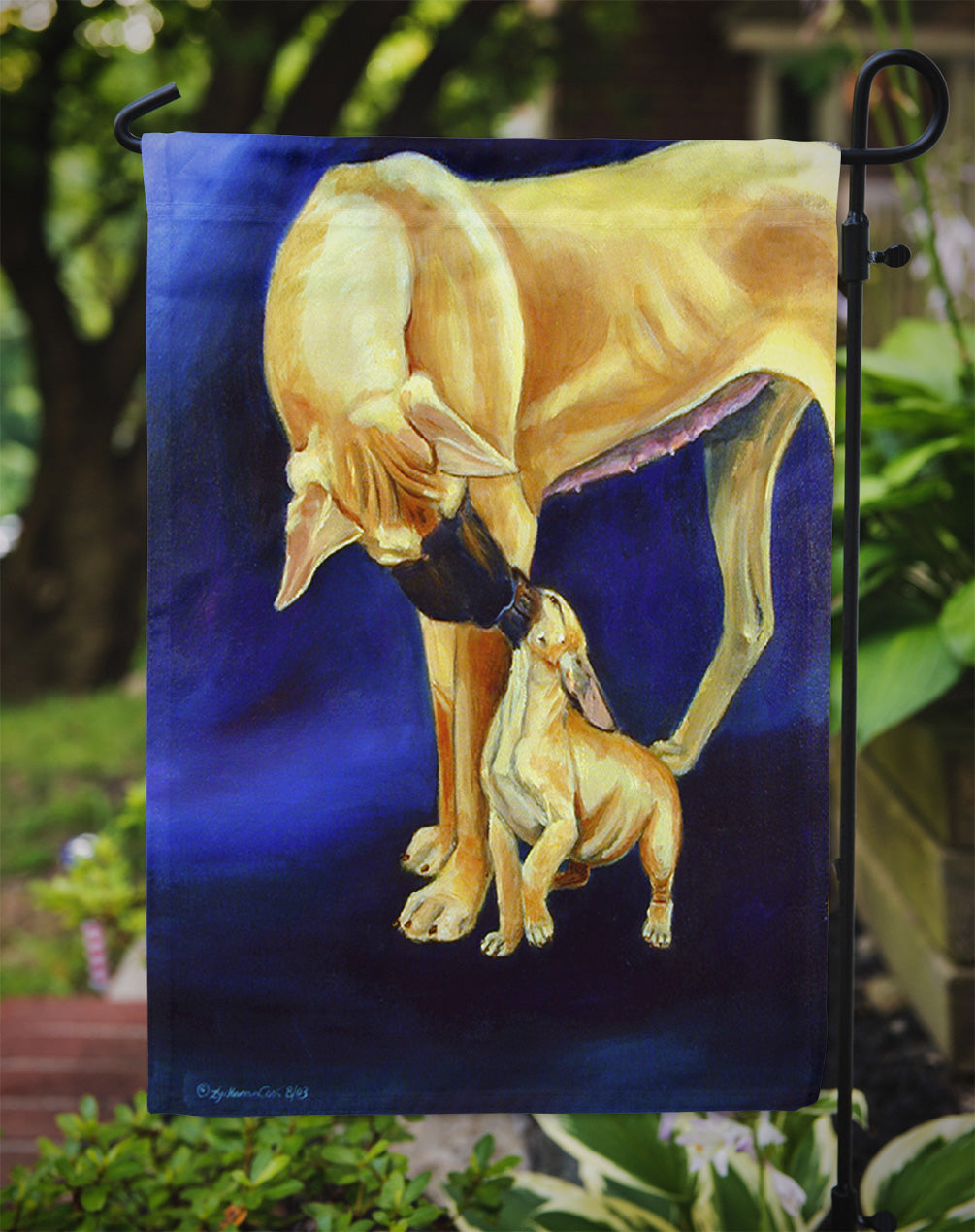 Natural Fawn Great Dane with Puppy Garden Flag – Decorative Outdoor Yard Flag