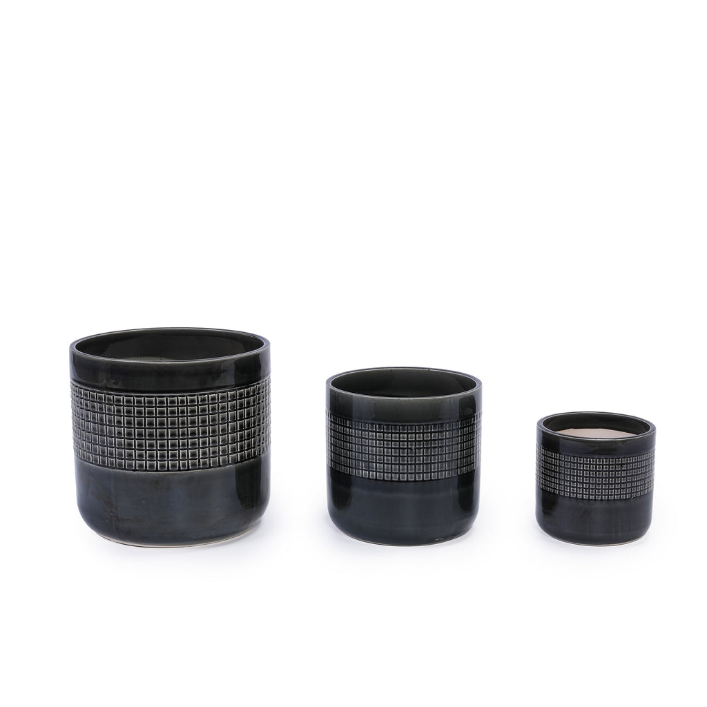 3 Pieces Ceramic Flowerpot, Modern Planter for Patio, Garden or Windowsills - Black