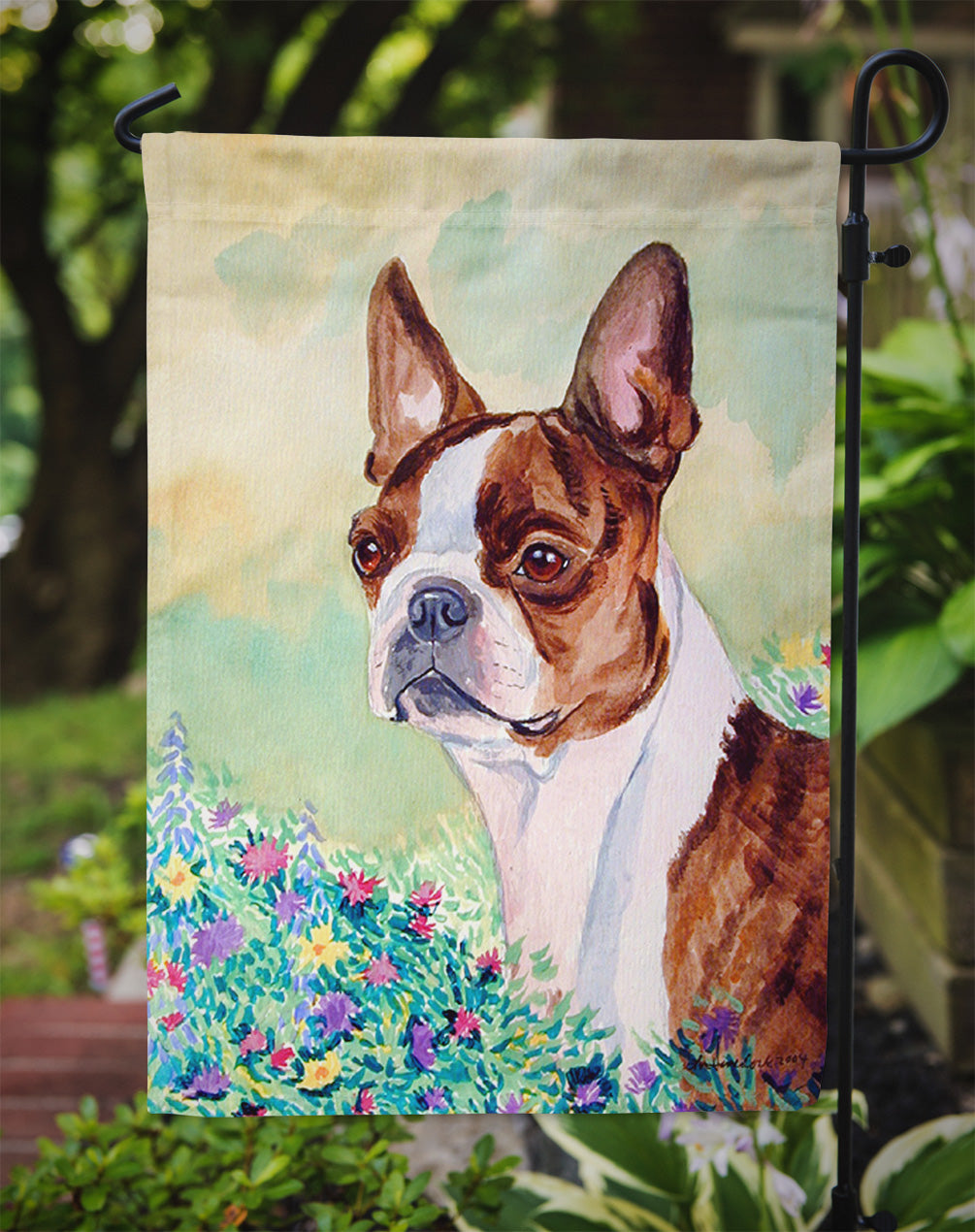 Red and White Boston Terrier Garden Flag – Decorative Outdoor Yard Flag
