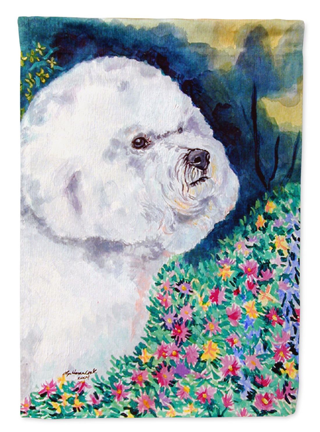 Bichon Frise in the flowers Garden Flag – Decorative Outdoor Yard Flag
