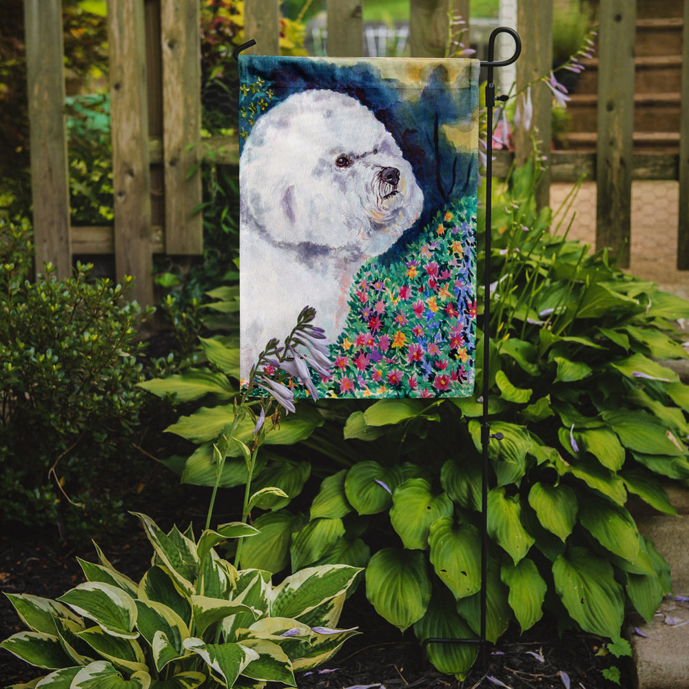 Bichon Frise in the flowers Garden Flag – Decorative Outdoor Yard Flag