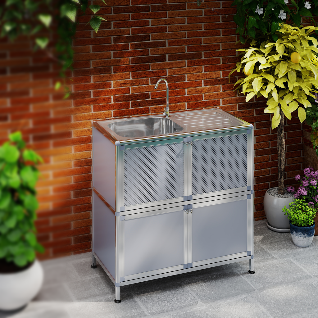 Utility Sink with Cabinet, Freestanding Utility Sink, Laundry Room Sink Cabinet, Outdoor Sink Station, Stainless Steel Utility Sink (32.68' D x 16.93' W x 33.27' H)