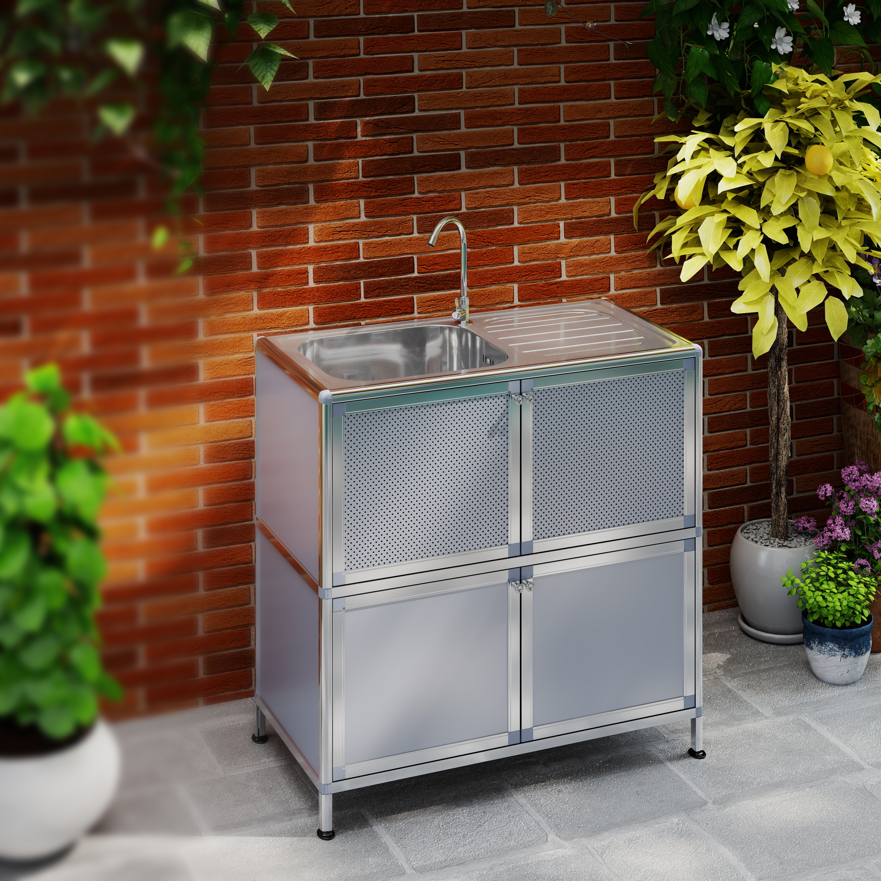 Utility Sink with Cabinet, Freestanding Utility Sink, Laundry Room Sink Cabinet, Outdoor Sink Station, Stainless Steel Utility Sink (32.68' D x 16.93' W x 33.27' H)