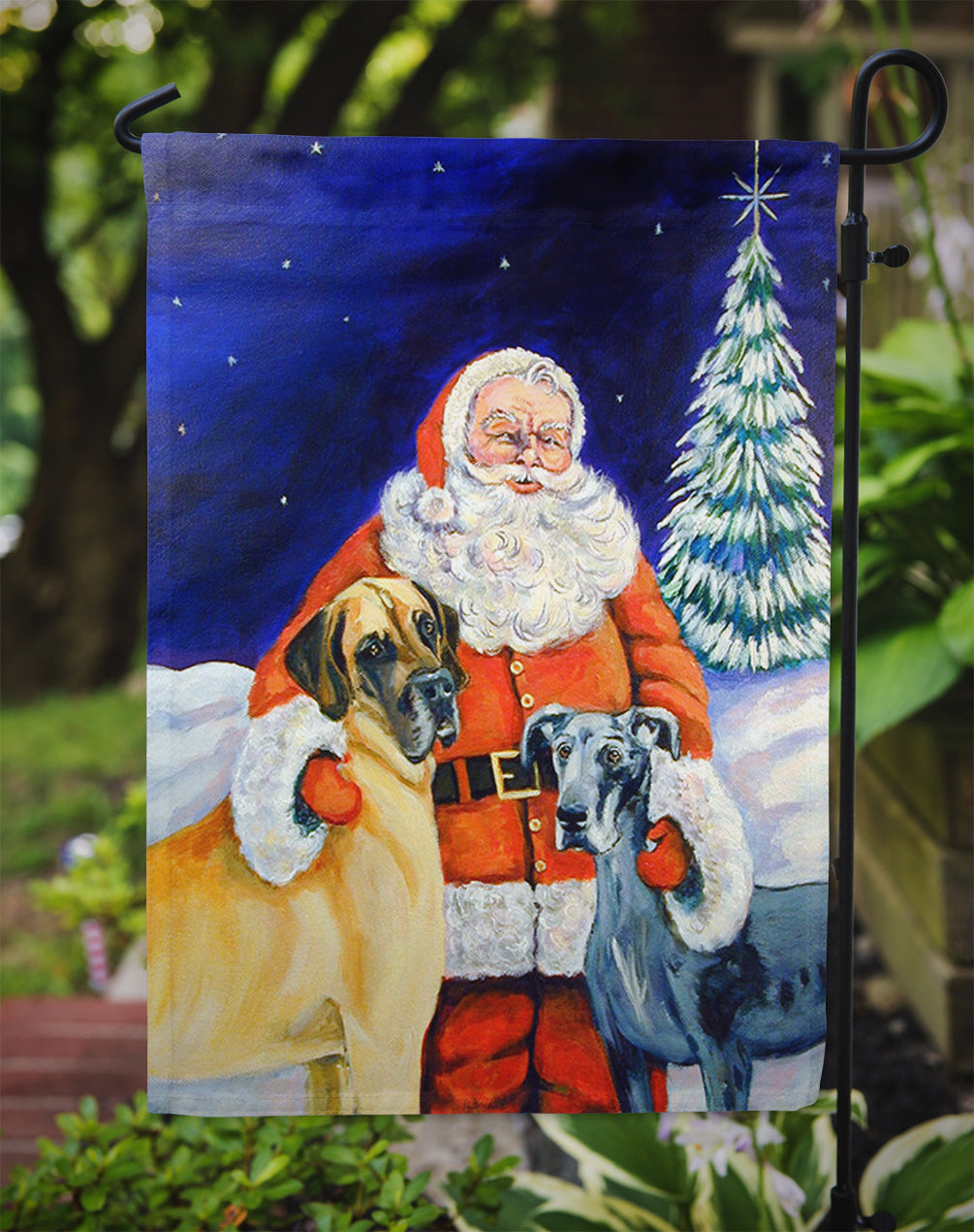 Santa Claus with Great Dane Garden Flag – Decorative Outdoor Yard Flag