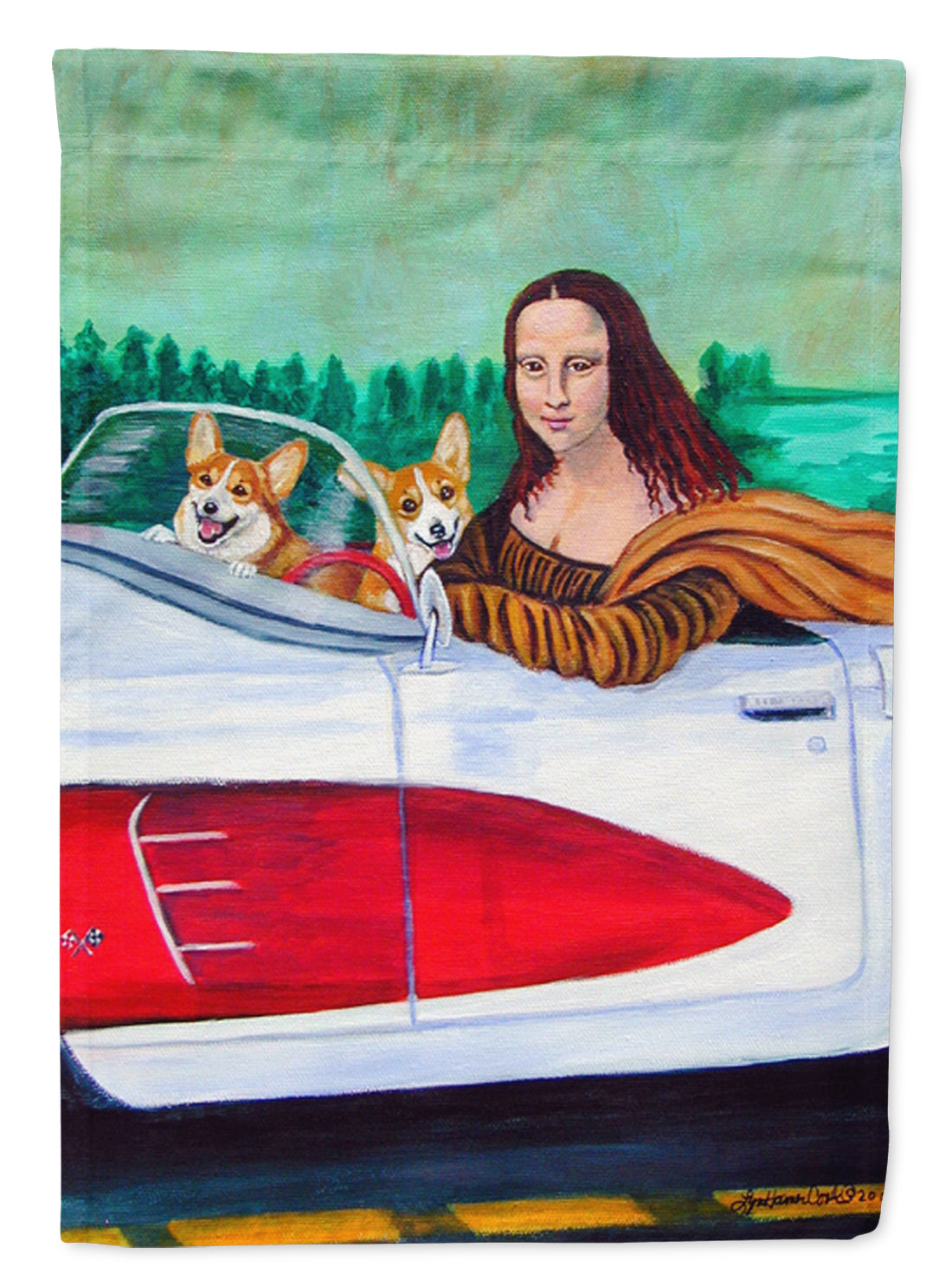 Mona Lisa with  Corgi Garden Flag – Decorative Outdoor Yard Flag