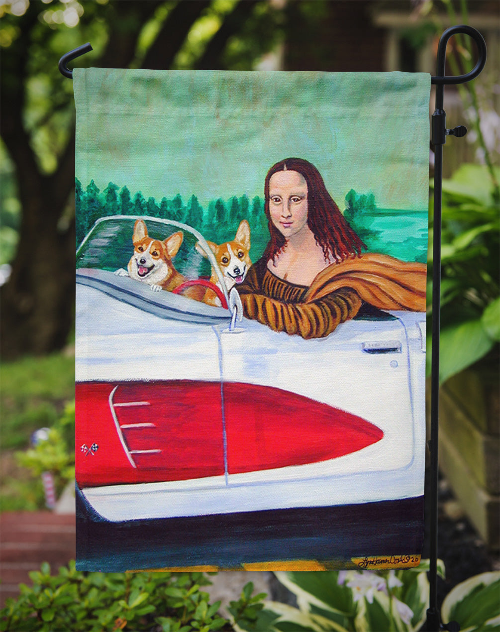 Mona Lisa with  Corgi Garden Flag – Decorative Outdoor Yard Flag