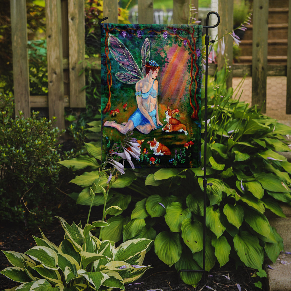Fairy in the woods with her Corgis Garden Flag – Decorative Outdoor Yard Flag 7295GF