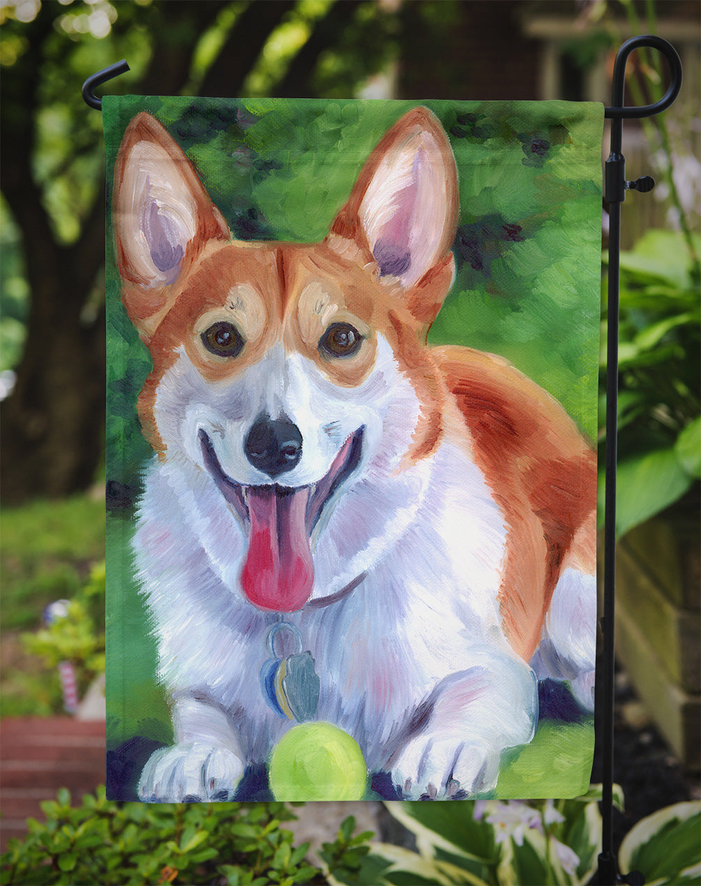 Corgi with green ball Garden Flag – Decorative Outdoor Yard Flag 7296GF
